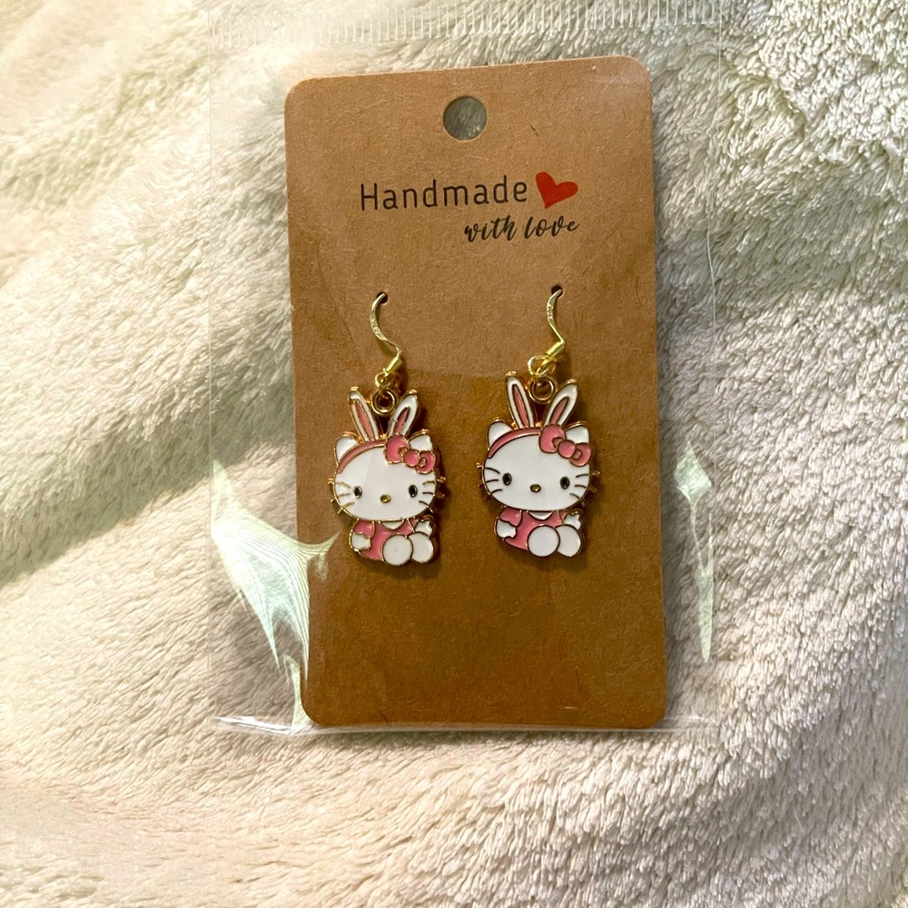 Hello Kitty Handcrafted earrings w hypoallergenic 925 sterling silver hooks
